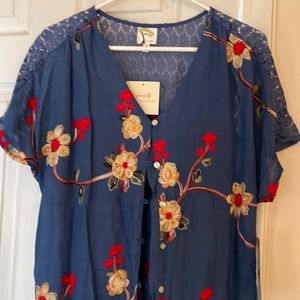 Embroidery blouse in blue color new from Fig and Flowers.
